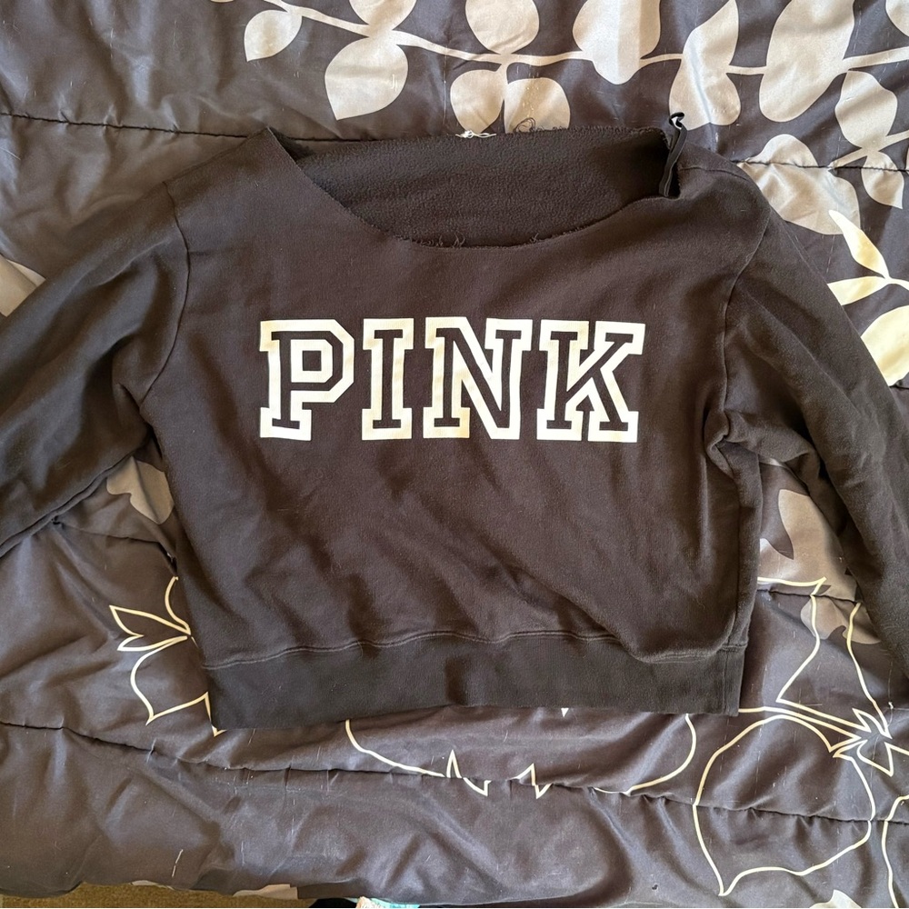 Victoria's Secret Black Cropped Top with White Lettering